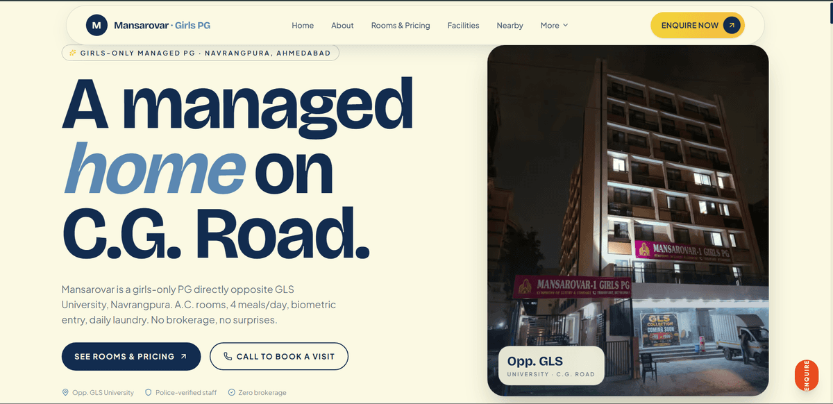 Mansarovar Girls PG – Website & AI SEO / GEO — screenshot 1